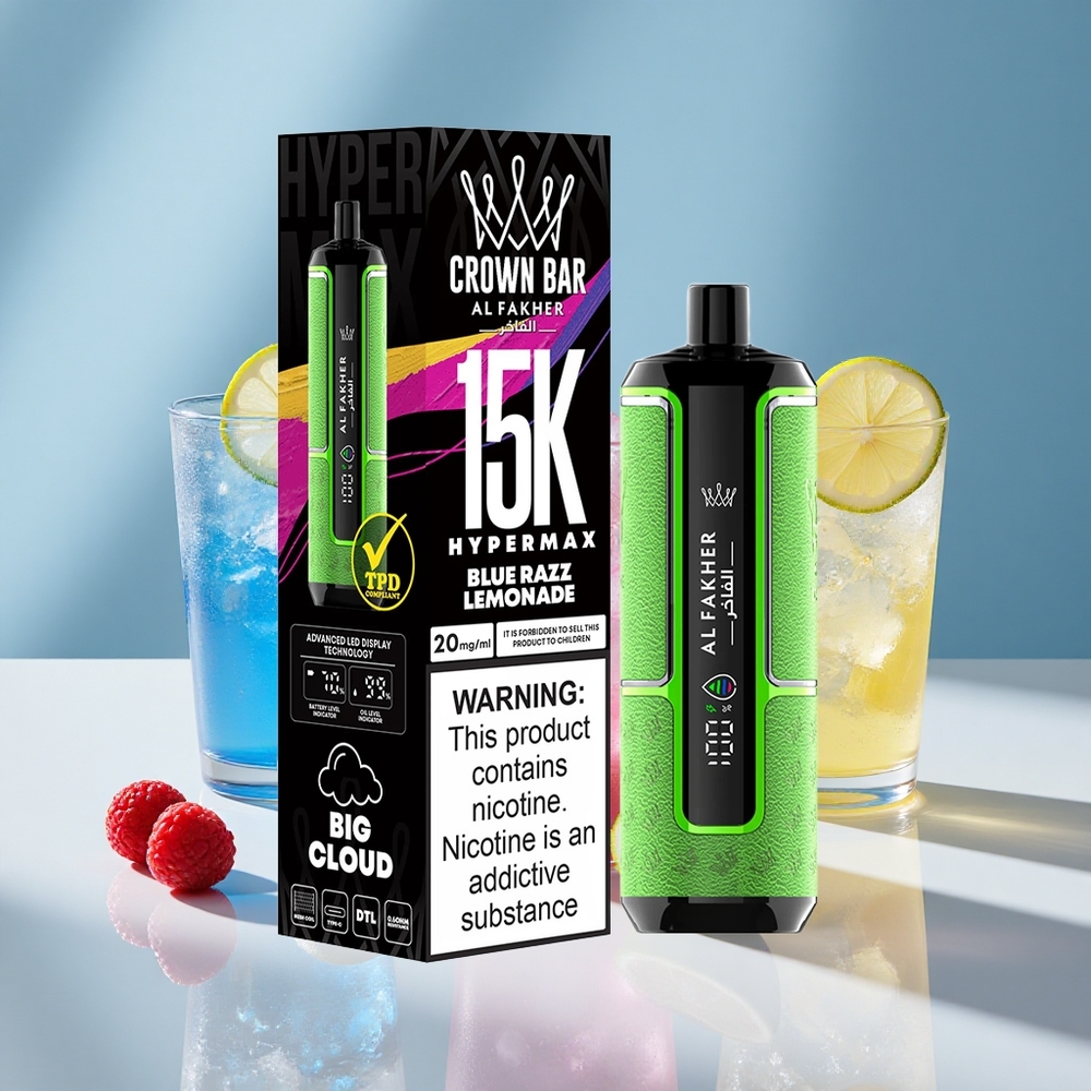 Al Fakher Crown Bar 15K Hypermax Blue Razz Lemonade 22ml Disposable Vape Kit