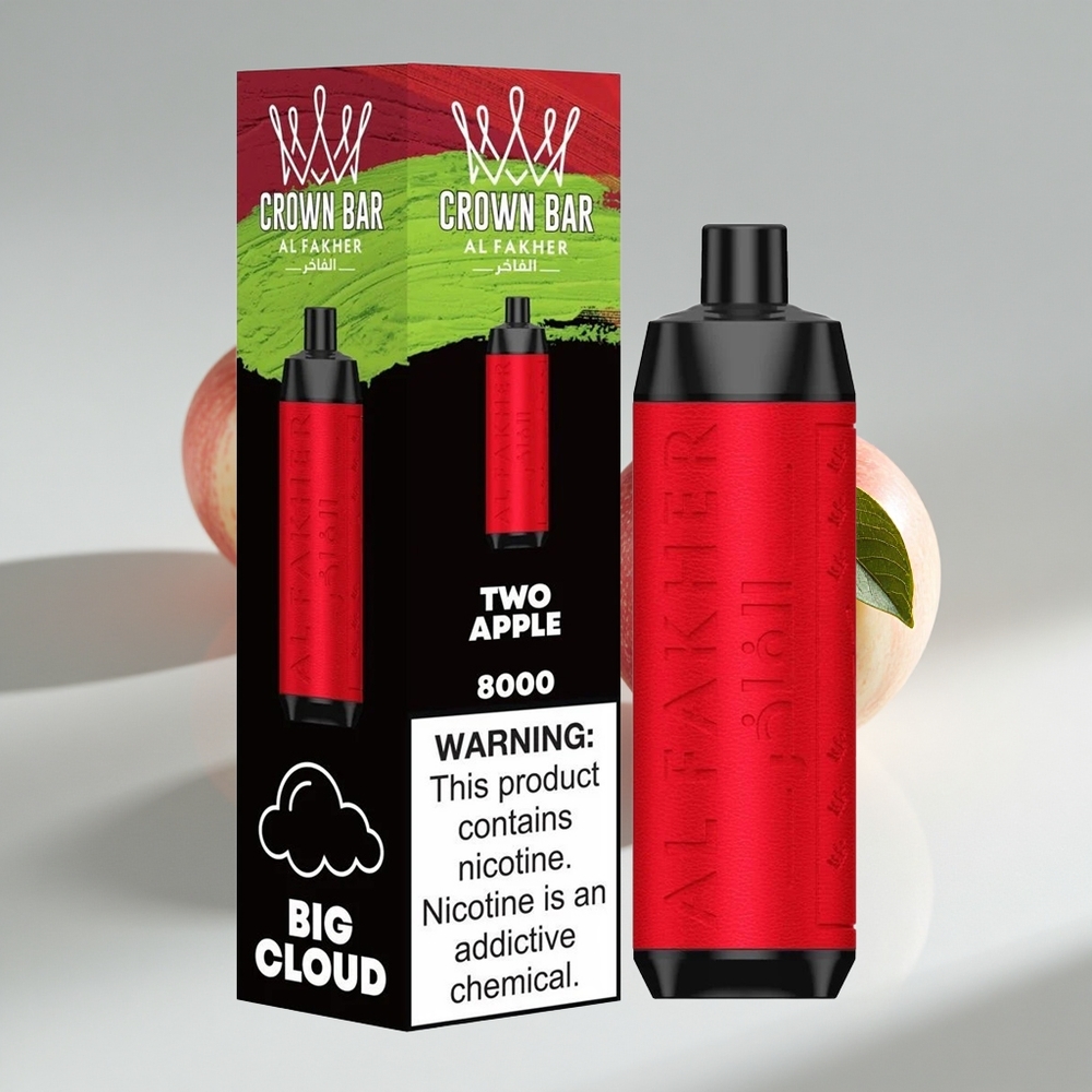 Al Fakher Crown Bar 8000 Two Apple Disposable Vape with USB Type-C Charging